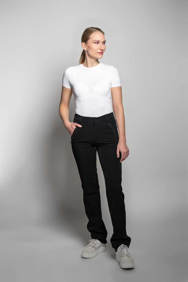 ŽENSKE POHODNE HLAČE Z GUMBOM IN ZADRGO LM200W